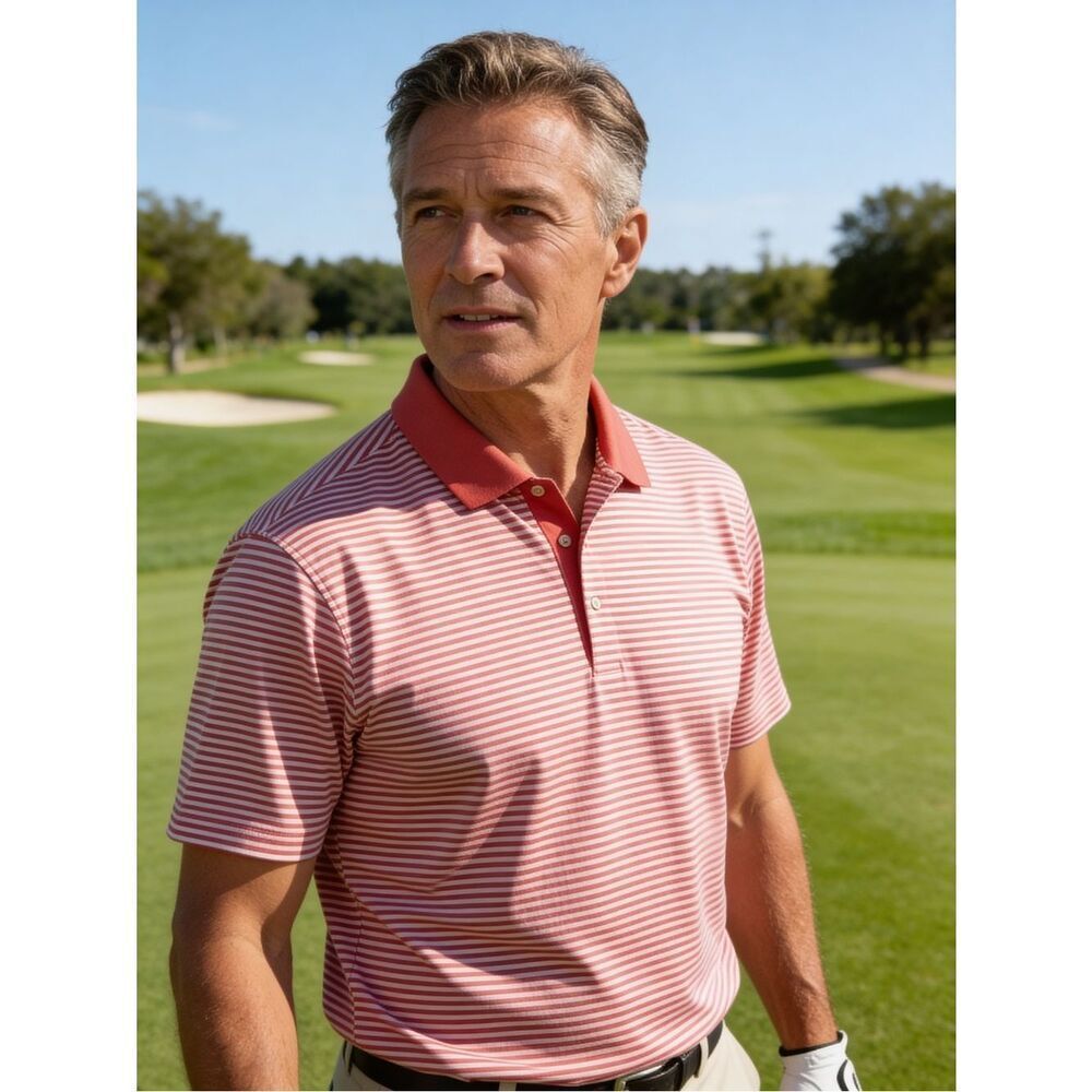 Peter Millar men’s Coral and White Striped Polo size XL